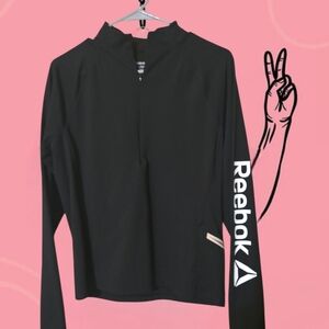 Reebok Black Long-Sleeve Quarter-Zip Top with White Logo Sleeve